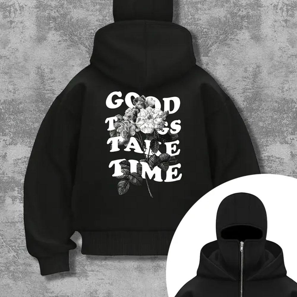 Men's Black Hooded Zipper Jacket with Skull Pattern Print - Sports and Casual Loose Autumn and Winter Jacket, Outdoor Lightweight Jacket Street Style