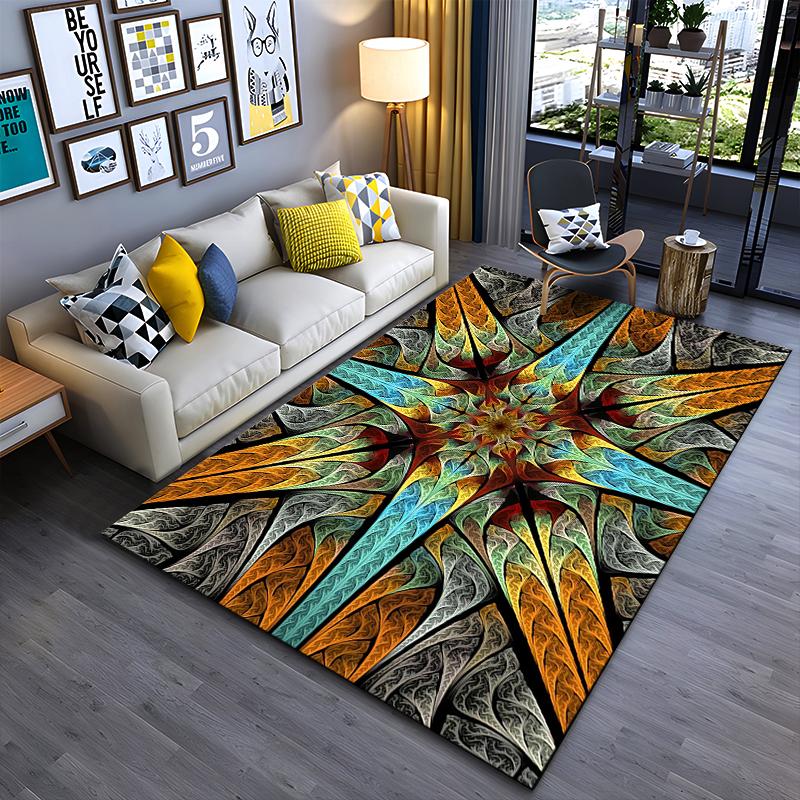 Abstract Colorful Mandala Pattern Carpet with Artistic Floral Design Suitable for use as an anti-slip for living room bedroom sofas 40x60cm( 15x23in )