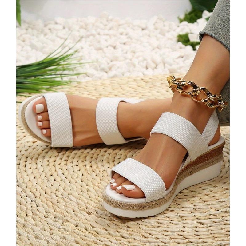 

Large size wedge heel sandals women s summer new round head elastic foot thick-soled sandals 42 белый
