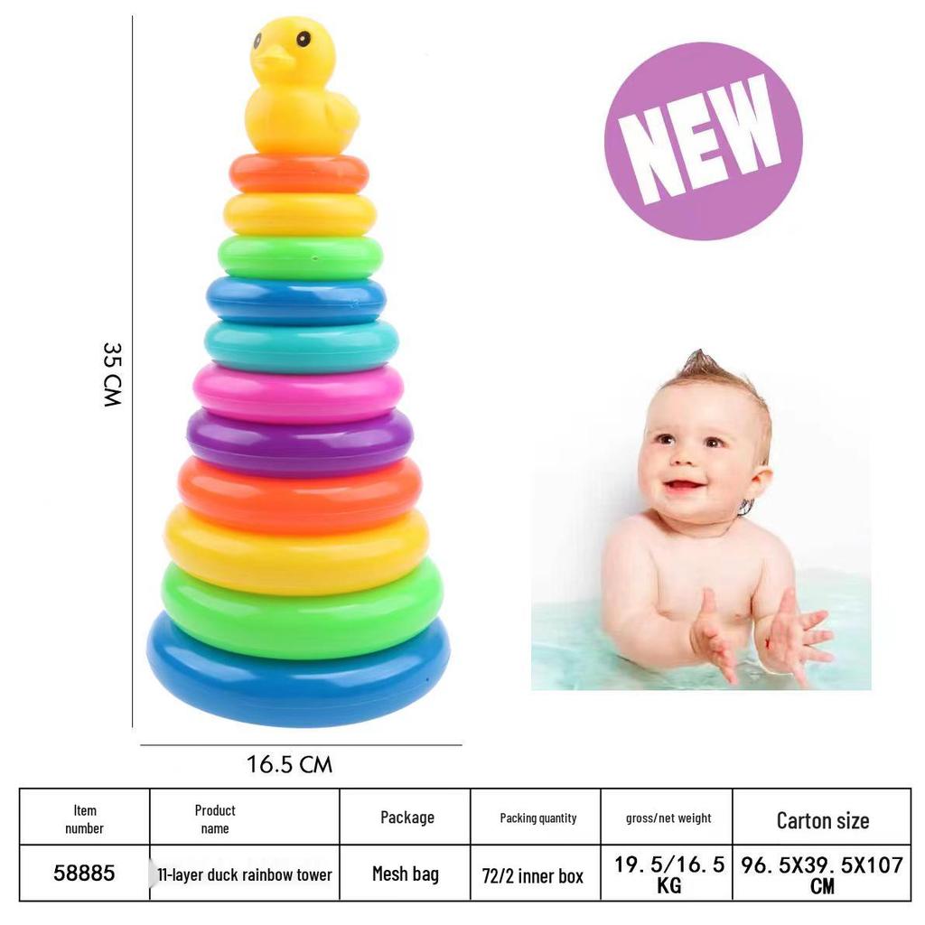 Rainbow Ring Toss Duck Stacking Game - Educational Toy for Kids 0-3