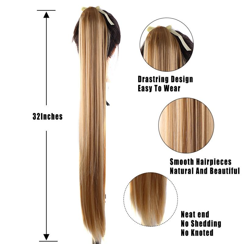80CM Super Long Straingt Drastring Ponytail Synthetic Hair Extensions Black Brown Pony Tail Heat Resistant Fiber KTB