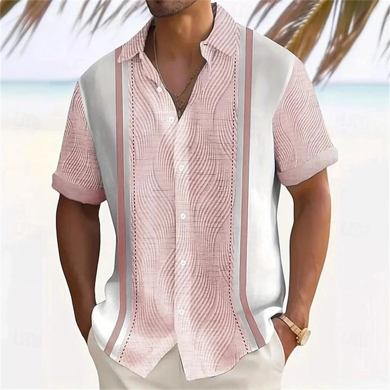 Camicia da uomo a maniche corte stile hawaiano retrò, Stampa alla moda, Stile vacanza al mare, Collo a revers, Tessuto confortevole, Taglie