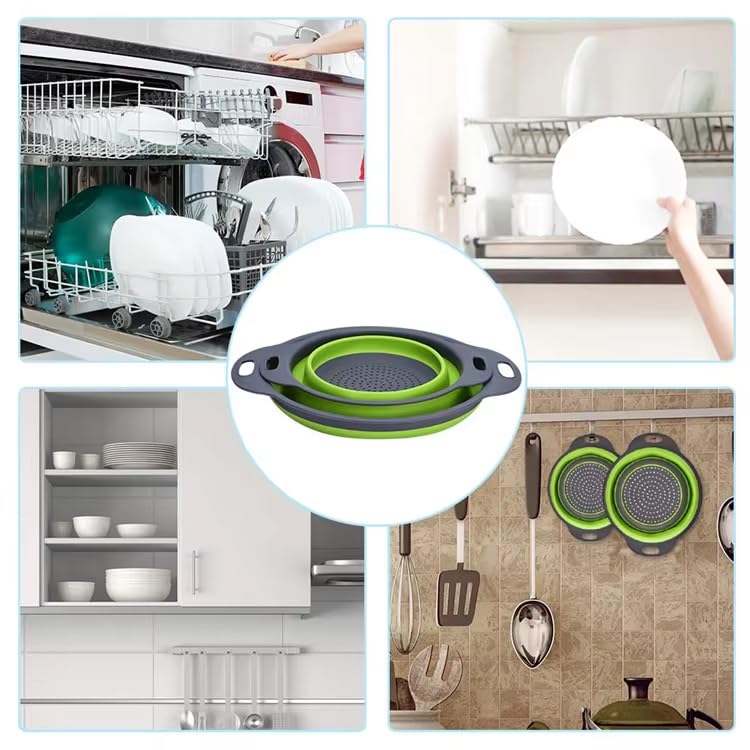 Zmart Collapsible Silicone Colander, Set of 2, for Draining Vegetables and Fruits, Washing, Basket, Strainer, Kitchen Tool