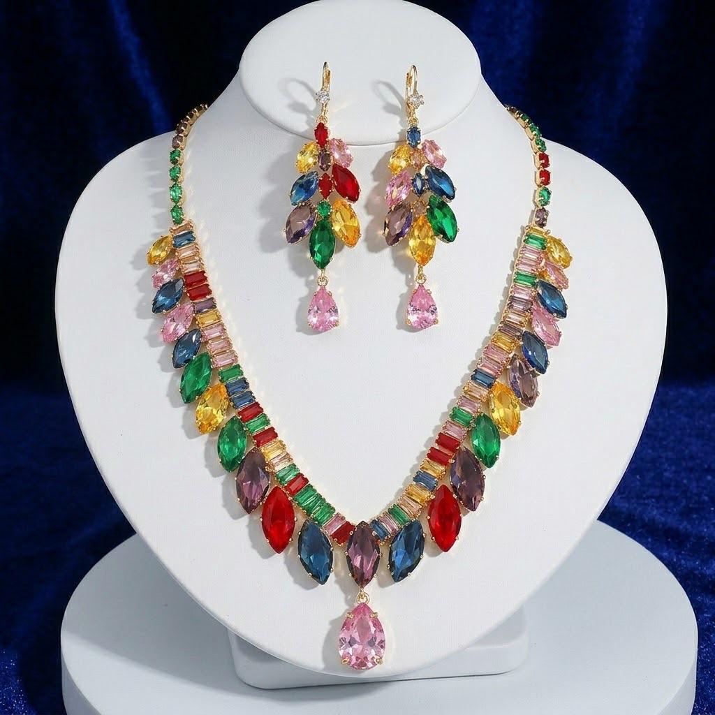 Wheat Ear Zirconia Earrings & Necklace Set - Trendy, Colorful, Fresh Jewelry for Stylish Collarbone Adornments