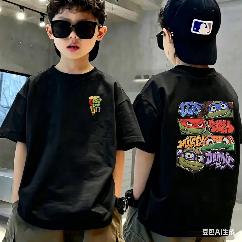 Spring and Summer Bestselling Childrens 100 Cotton TShirt with Ninja Turtles Cartoon Print Cool Boys and Girls Trendy Top