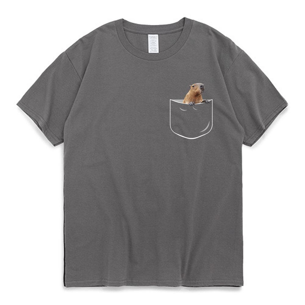 2026 Funny Pocket Capybara T Shirt Anime Graphic T Shirts Men and Women 100% Cotton Casual O-Neck Tees Oversize Streetwear T-shirt