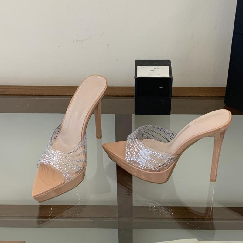 Summer Fashionable Pointed-toe Platform Slides Versatile Rhinestone Sandals With Transparent Straps