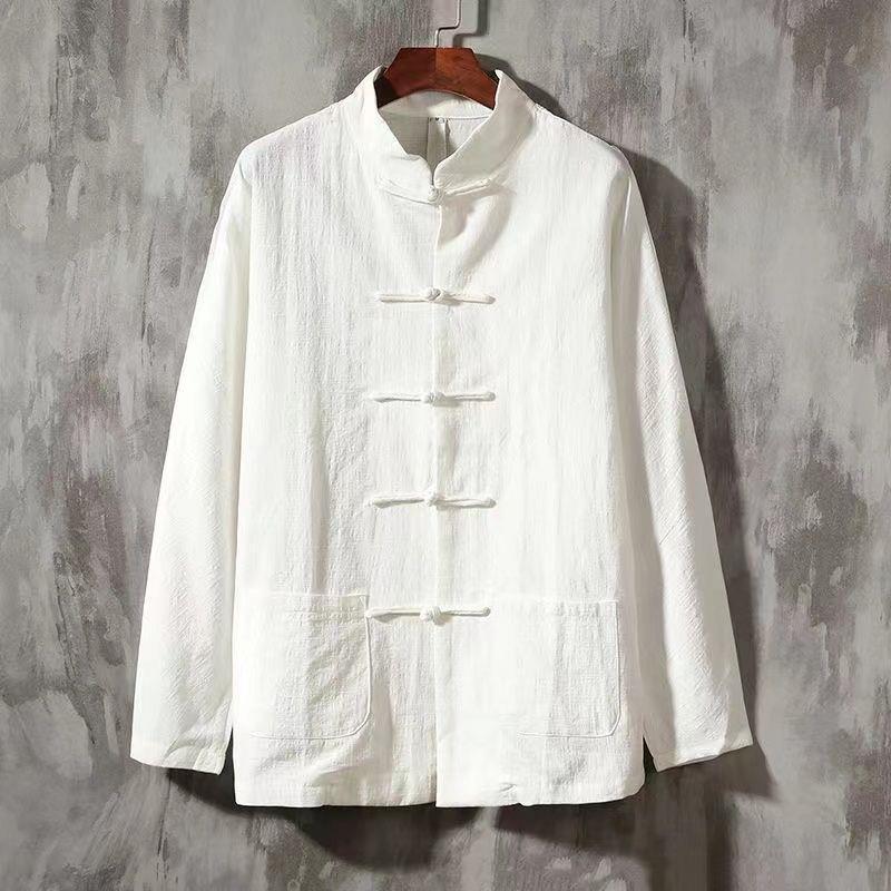 Men's Retro Chinese Cotton-Linen Stand Collar Long-Sleeve Shirt