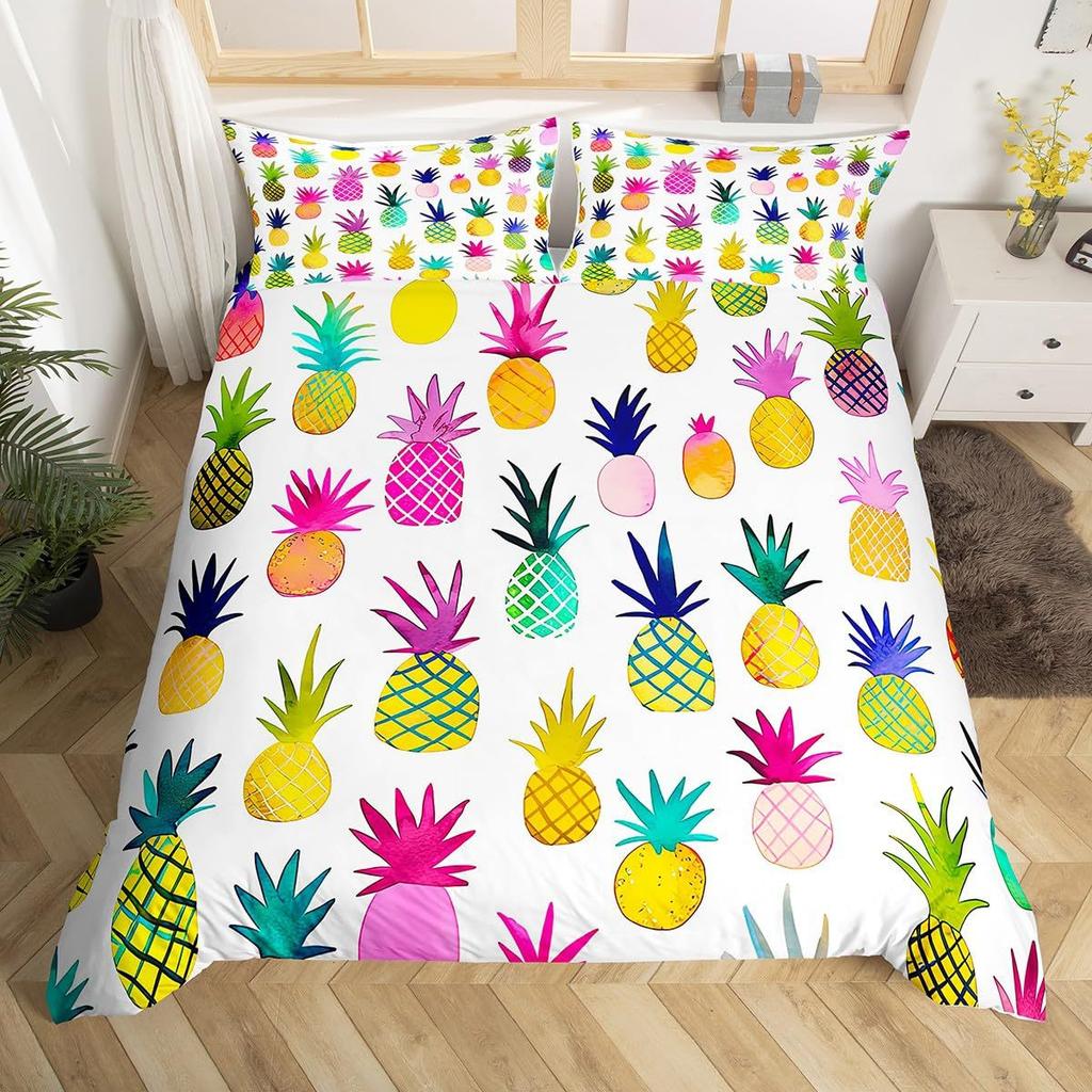 Pineapple Duvet Set Tropical Fruit Beach Print Bedding Set Teen Bedroom Decoration Three-Piece Set