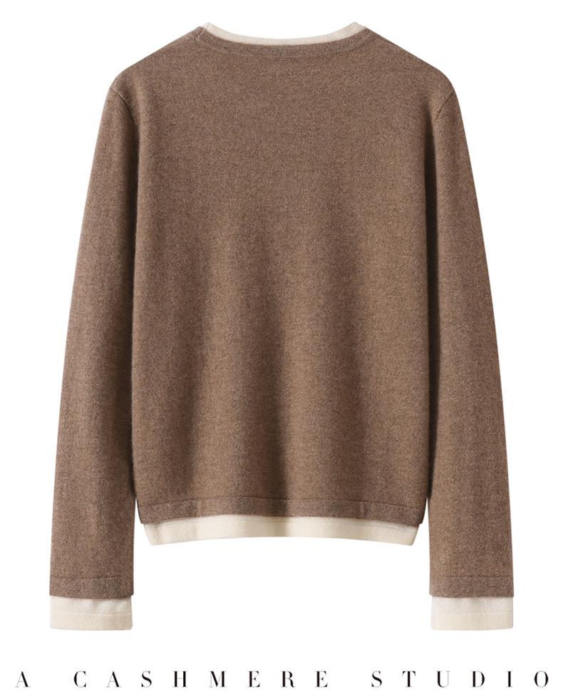 Women's 100% Cashmere Color Block Layered Knit Top - Autumn/Winter 2026 Collection