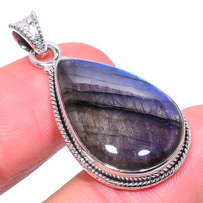 Natural Labradorite Gemstone 925 Solid Sterling Silver Gift Pendant 1.46" o9U80