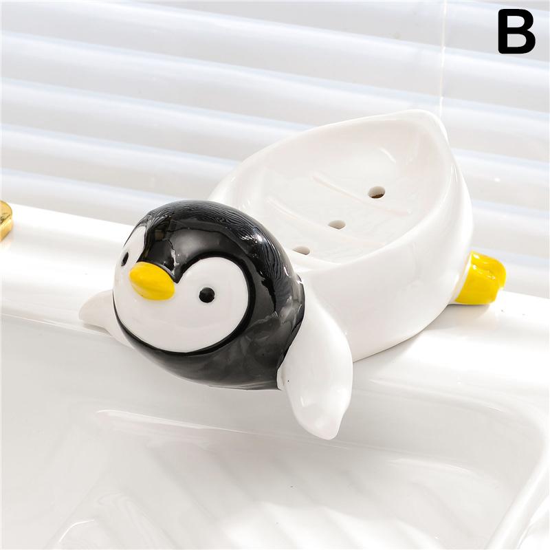 1 Stück Seifenkiste in Pinguinform aus Keramik, Ablaufseifenschale, Badezimmer, Dusche, Seifenhalter, Schwammablage, Küche, Badezimmer-Zubehör