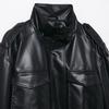 Womens Faux Leather Strap Jacket Square Collar Loose Fit Long Sleeve Winter