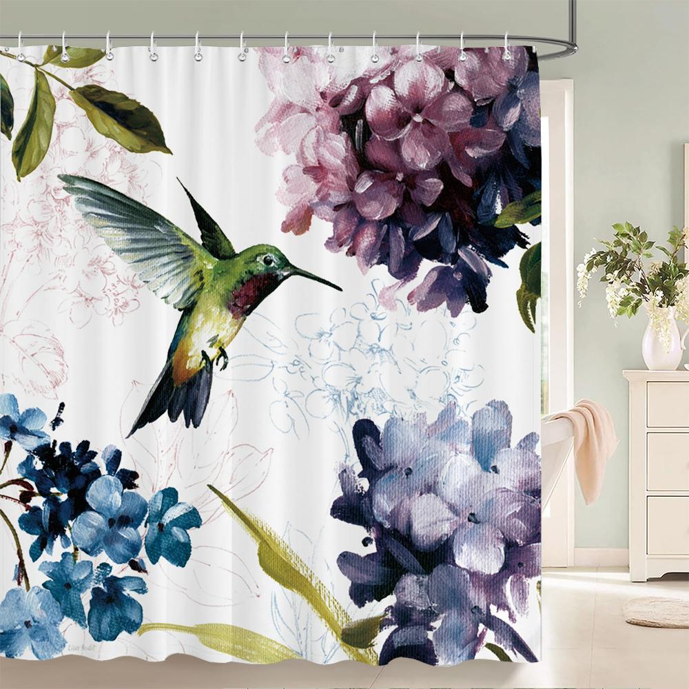 1 Pcs Retro Big Flowers Pattern Polyester Shower Curtain Partition Floral Bathroom Curtain with Hooks Home Decorative Curtain