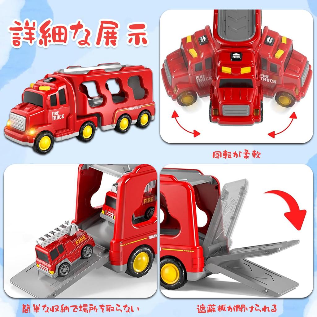 VIXA Luxury Car Multifunctional Carrier Toy with Sound and Light Construction Fire and Large Storage Car Durable ABS Ages and Perfect Gift for Boys