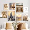 Meer Landschaft Wand Kunstdruck Brücke Holz Wand Poster Heu Leinwand Malerei Boot Nordic Wand Bild für Wohnzimmer Dekor Malerei
