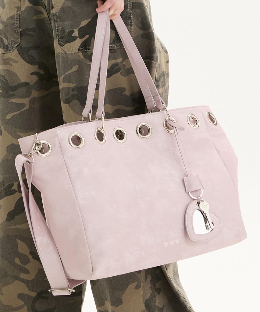 Vvv Heart Mirror Large Tote Shoulder Bag _ Pink