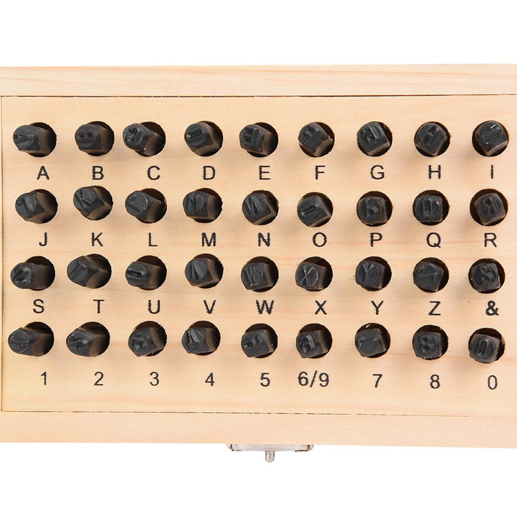 36PCS 5mm Steel Letter & Number Punch Set Alphabet Stamp Die Wooden Box Case