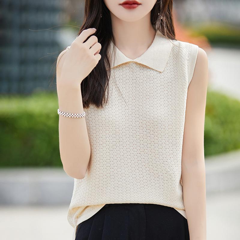

Sleeveless Vest Women s Summer New Foreign Style Hollow Vest Lapel Knitted Sweater Versatile Vest Top M