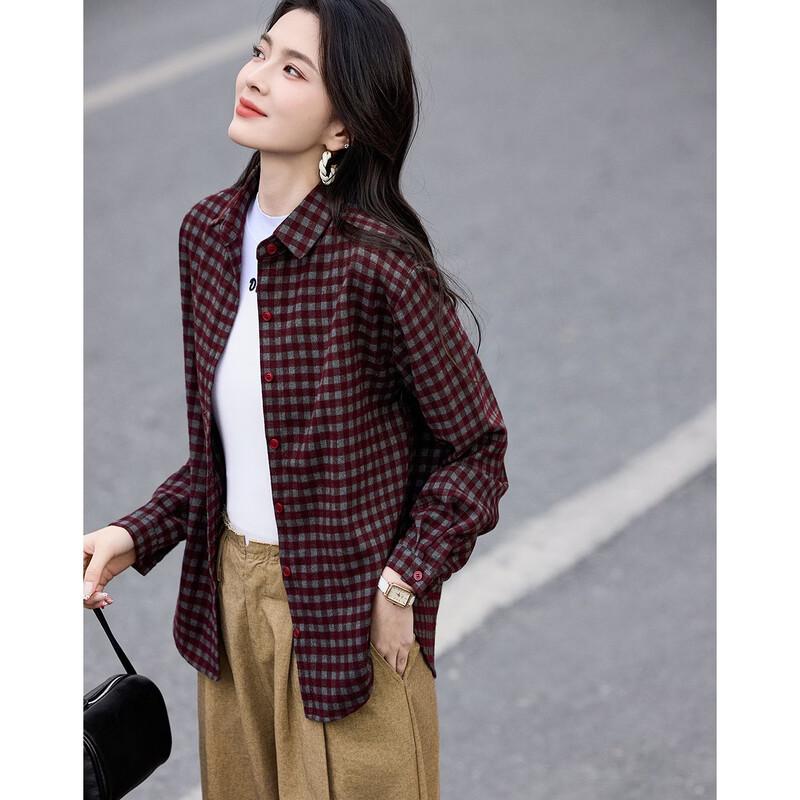 Demana Retro Plaid Lapel Shirt for Women