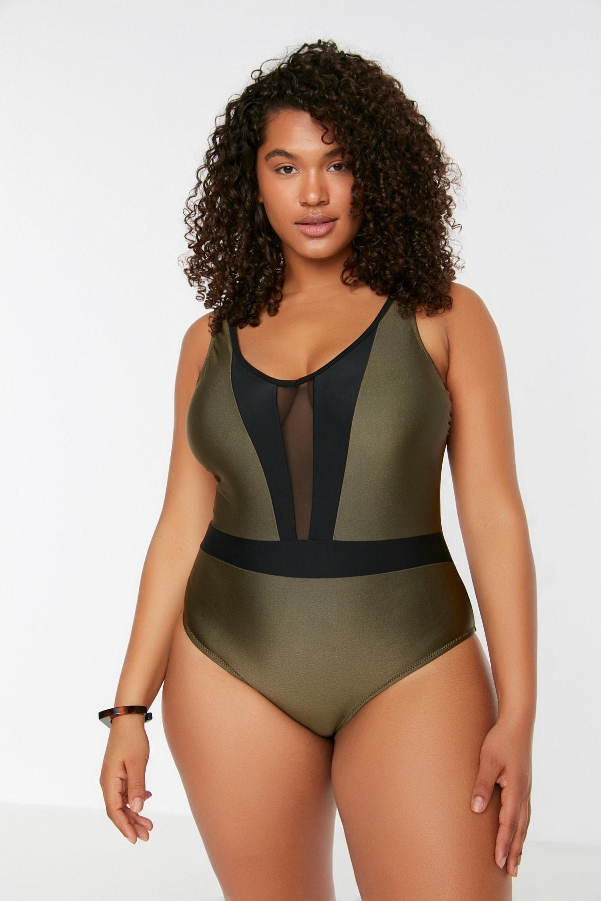 

Khaki Plus Size Swimwear TBESS22MA0090..