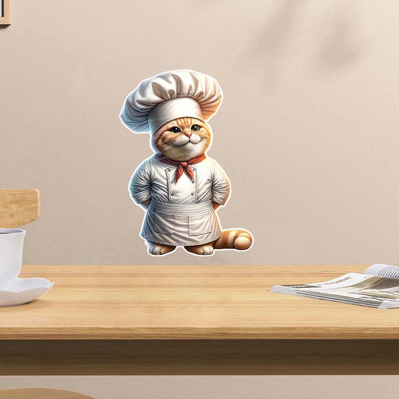 Cute Cat Chef Animal Wall Sticker Kitchen Restaurant Decoration Cabinet Refrigerator Home Decoration Waterproof Stickers S414
