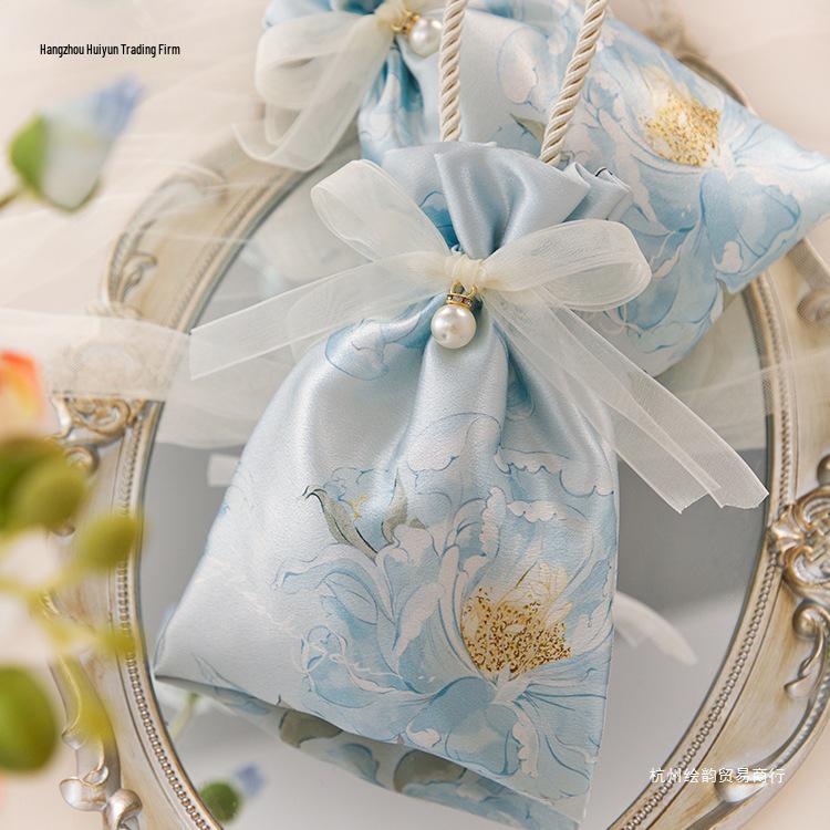Elegant Satin Wedding Candy Bags and Boxes