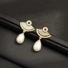 New Product Simple Niche Natural Fritillary Fan-shaped Stud Earrings Temperament Freshwater Pearl Water Drop Earrings Silver Needle Earrings Women's