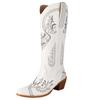 Fashion 2025 New Women Western Boots Square Toe Block Heels 5.5cm Slip on Embroidery Plus Size 43 Casual Knee High Bota