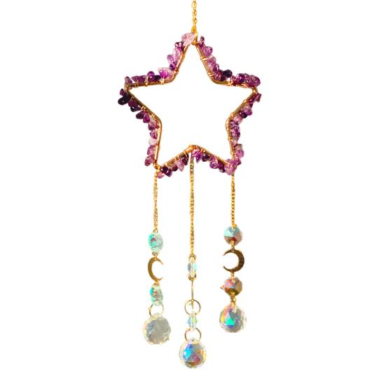 Yousheng Crystals Suncatcher, Hanging Star Sun Catcher with Prisms for Windows, Healing Crystal Wind Chimes Decor for Home, Gift for Christmas