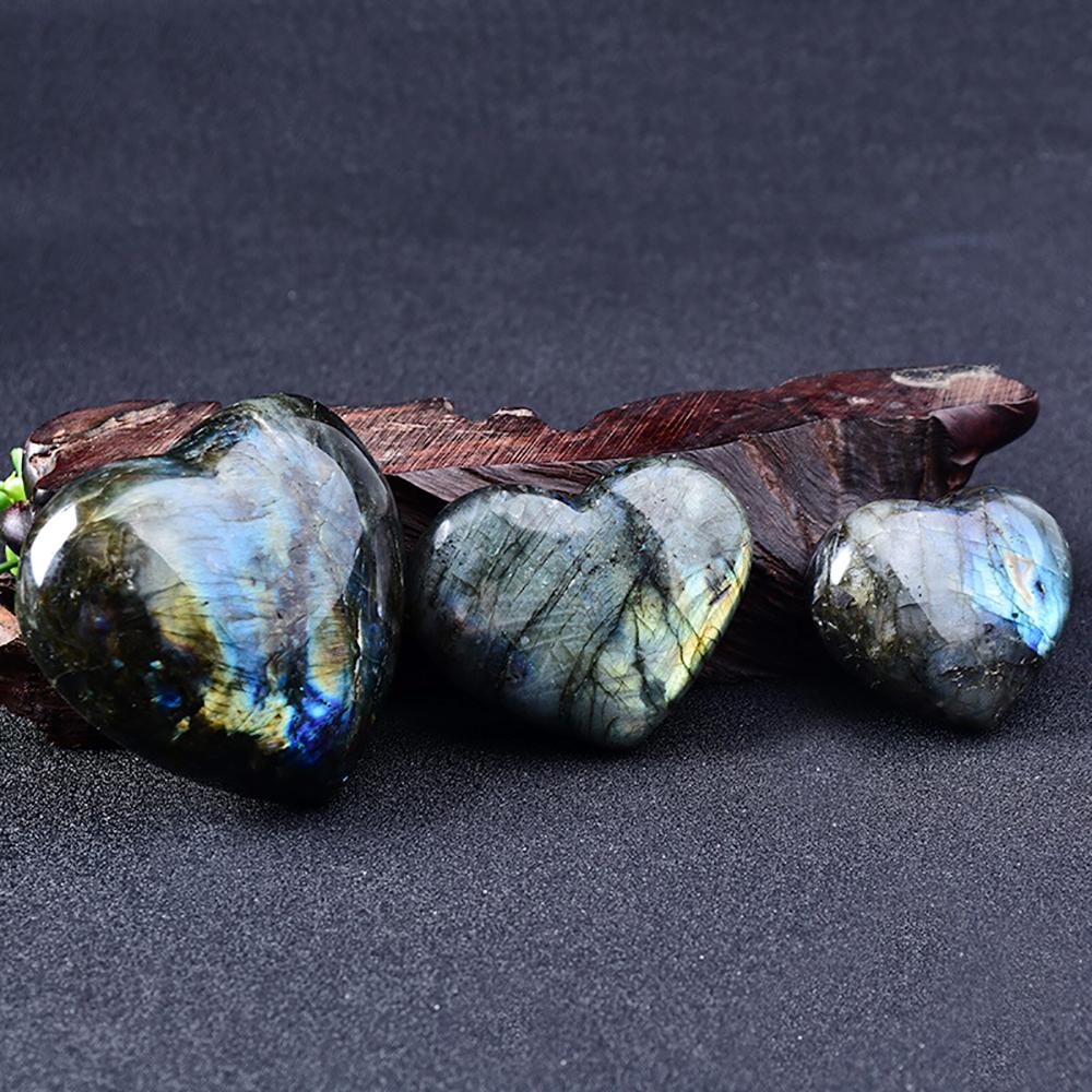 Natural Crystal Stone Love Heart Shape Big Heart Labradorite Reiki Healing Rose Quartz Love Crystal Decoration Crafts 4-6Cm