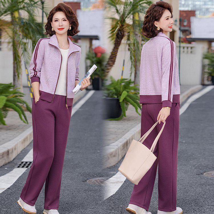 Spring Casual Jacket & Pants Set - Stylish Plus-Size Sportswear for Middle-Aged & Elderly Women