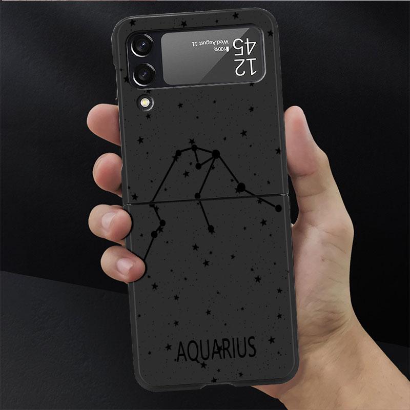 Twelve Constellations Luxury Case For Samsung Galaxy Z Flip 3 4 5G Funda ZFlip 3 Black PC Hard Back Phone Capas
