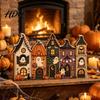 Halloween Wooden House Decorations Retro Haunted Village Tabletop Decor Fall Farmhouse Witch Distressed Wood Crafts Ornament Ghost Town Centerpiece
