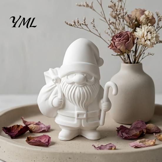Unfinished White Ornament 3D Printed Santa Claus Figure for DIY Painting, Christmas Tabletop Holiday Decor Ornament, Resin Figurine Desk Shelf Display