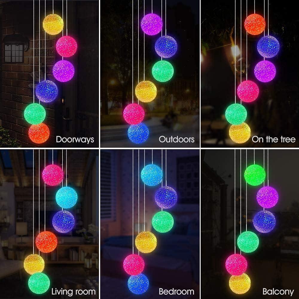 Waterproof Wind Chimes Hanging Solar Light Outdoor,Solar Powered Color Changing Crystal Ball Wind Chime, Yard Garden Porch Decor