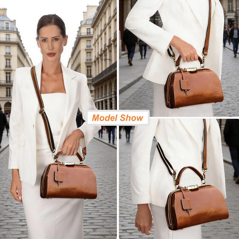 Full-Grain Lambskin Leather Crossbody Handbag with High-End Metal Lock for Women