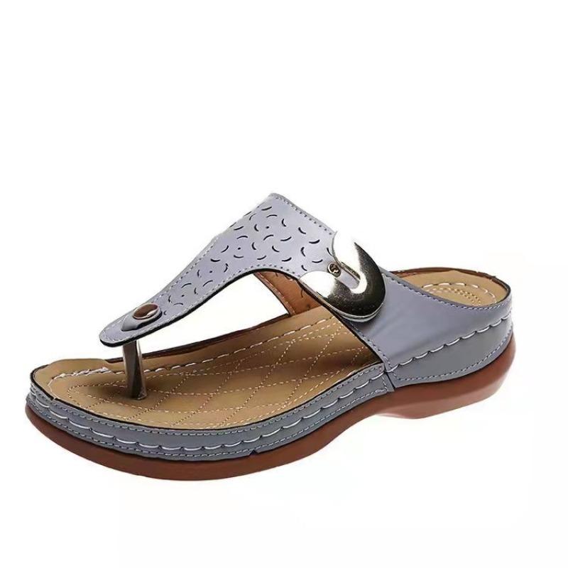 Mode Damen Strand Flip Flops Sommer Neu Damen Keil Strass Metall Schnalle Plateau Pantoletten Damen Freizeitschuhe Übergröße 43