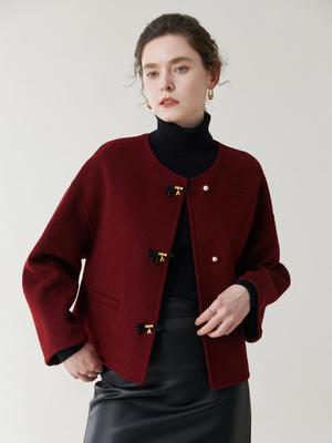 2025 Herbst Damen Wende-Kaschmirjacke - Petite Rundhalsausschnitt, 100% Wolle, Kleiner Duft-Stil.