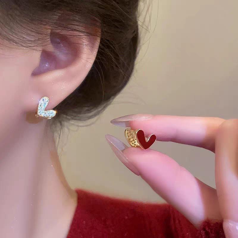 Cercei Ancola Roșu Argintiu Geometrici cu Picătură de Ulei - Modă Retro Manșete de Urechi High-End pentru Femei