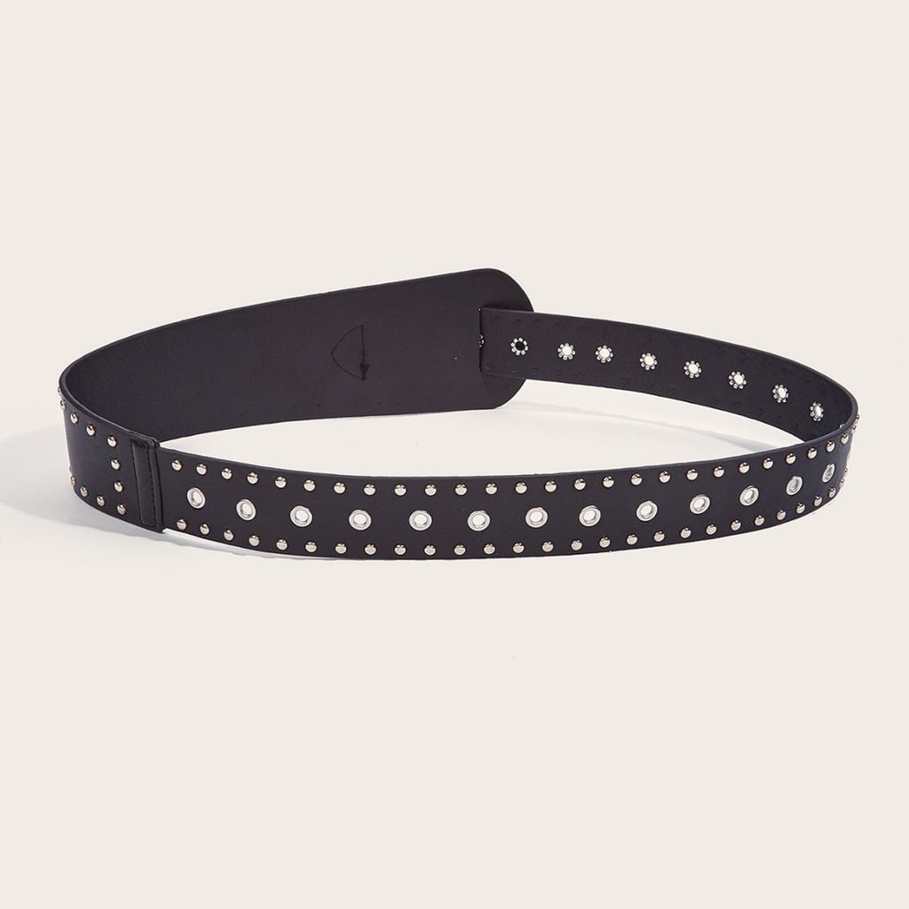 Punk Style Studded Waistband PU Leather Belt for Men and Women Fashionable Waist Ornament with Buckle Design