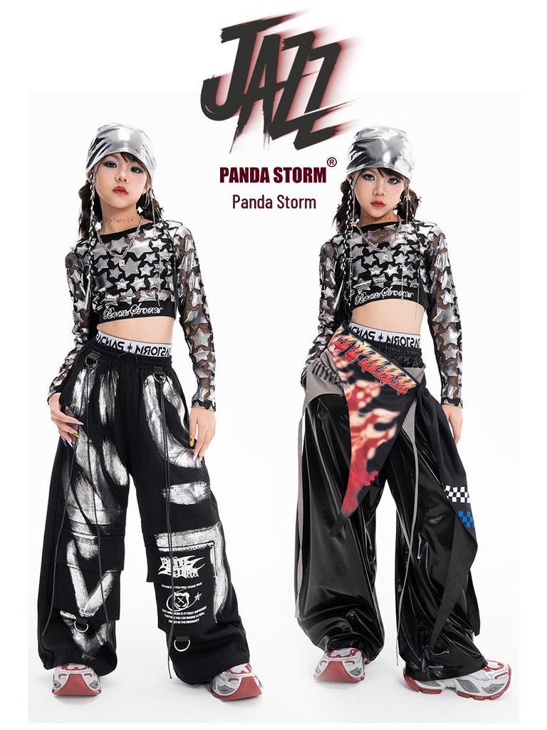 Girls' Jazzy Crop Long-Sleeve Top & Pants Set - Children's Street Dance Costume