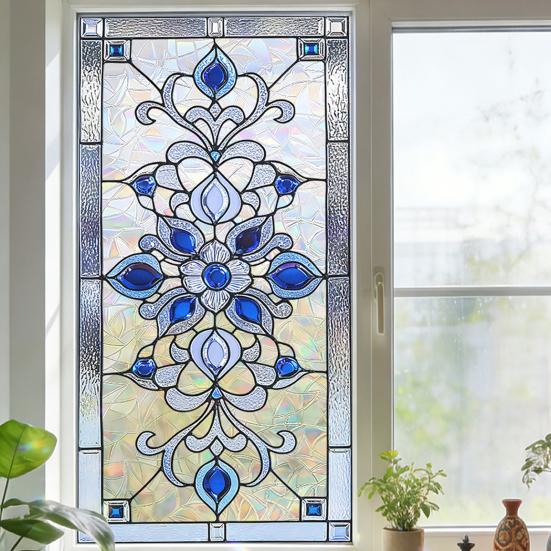 Stained Glass Window Privacy Film Vintage Decorative Frosted Static Cling Waterproof Reusable UV Sun Blocking Glass Sticker Cover