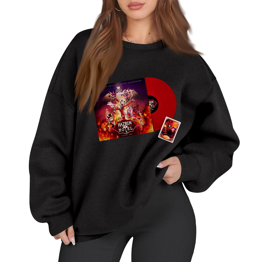 Women's Fashion Long Sleeve Print Round Neck Loose Pullover Sweater Top