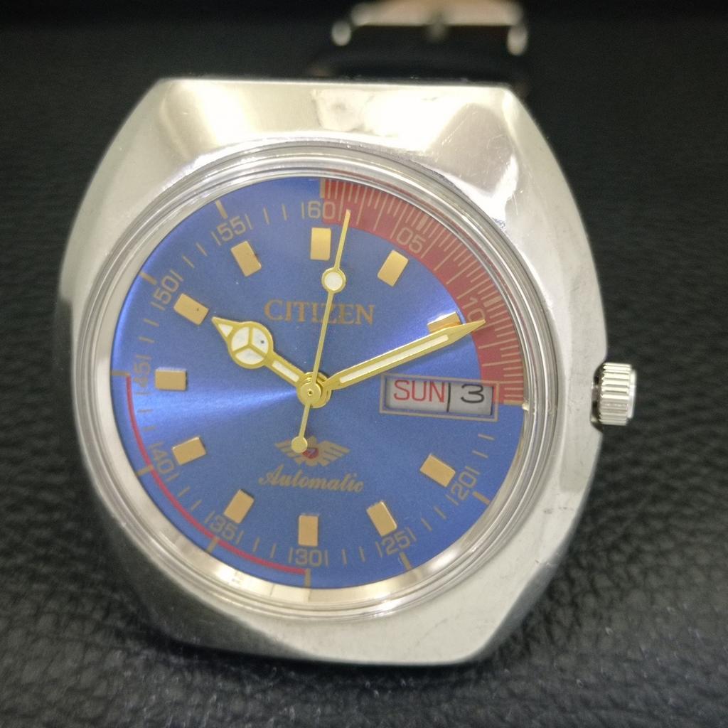 CITIZEN AUTOMATIC 8200 VINTAGE JAPAN MENS BLUE COLOR DIAL WATCH a702784-1 R210-a702784