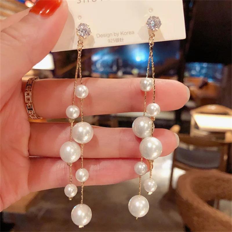 Ретро Металл Кристалл Жемчужные Кисточки Серьги-Висячие Серьги для Женщин Корейские Ювелирные Изделия Модные Свадебные Вечерние Серьги Ювелирные Изделия Подарки