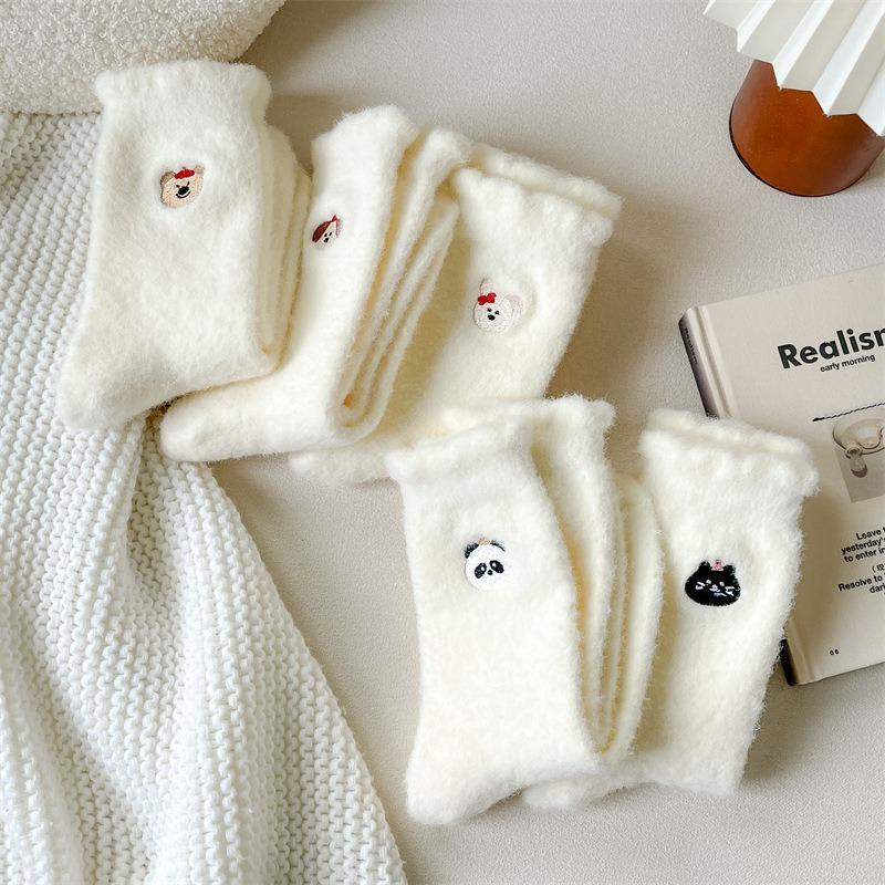 Women's Autumn Winter Warm Socks Cartoon Coral Floor Thick Socks Sleep Slippers Fashion Cute Funny Solid Color Socks