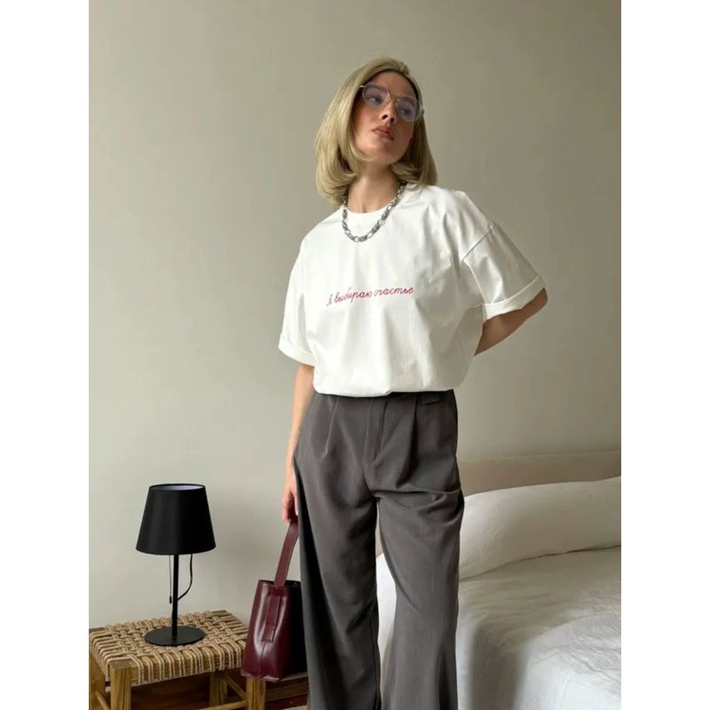 New Fashion T-shirt European and American New Fashion Casual Loose round Neck Print Letters Cotton T-shirt Top