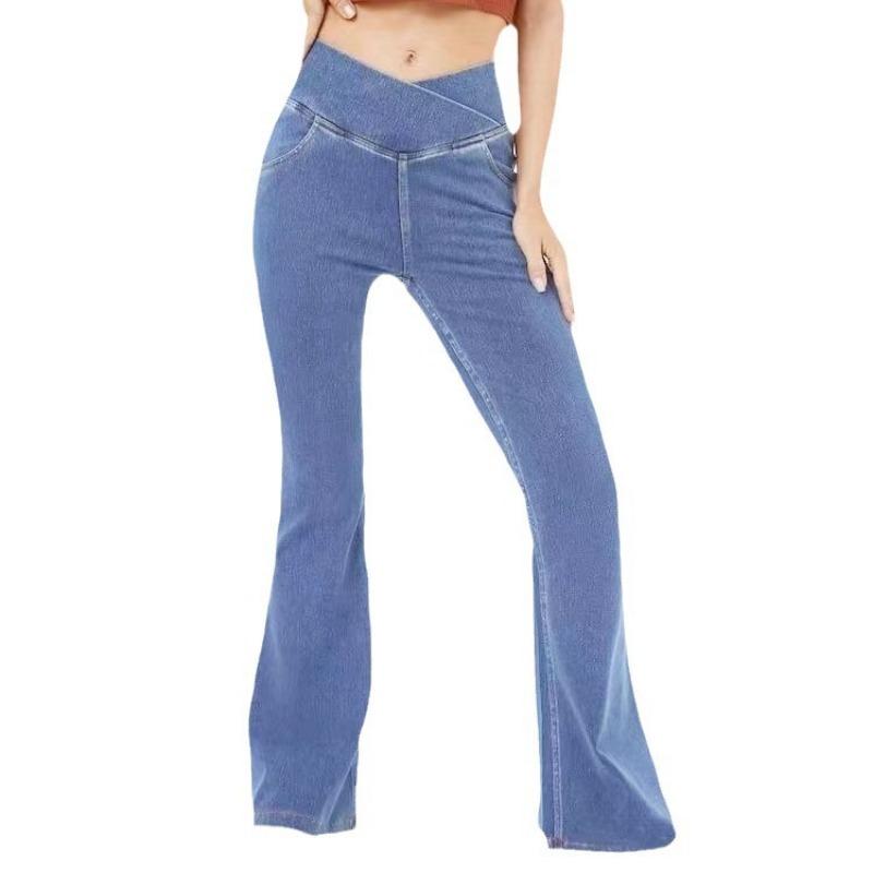 Dame Flare Jeans Denim Joggingbukser Elastisk Talje Stretch Elastisk Talje Jeans Koreansk Stil Mode Bukser Japanske Y2k Tøj Kvinder