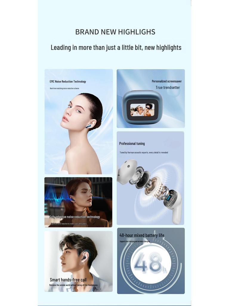 Smart Bluetooth Earbuds with Color Screen, Touch Control, ANC Dual Noise Cancelling, In-Ear, Wireless.